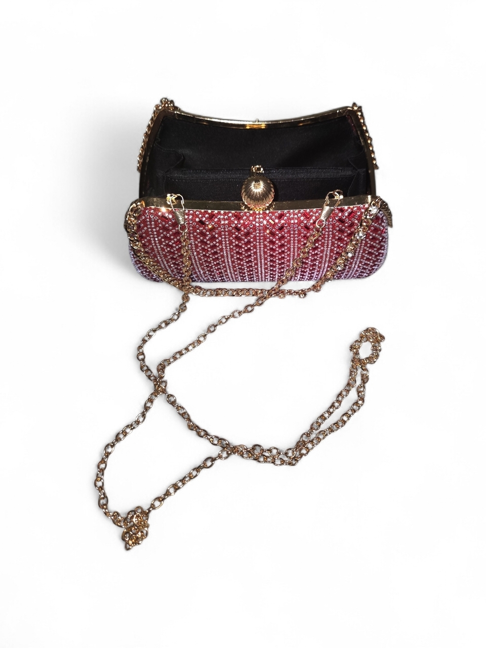 Elegant Red Crystal Evening Clutch with Gold Chain - Picture 6 of 7